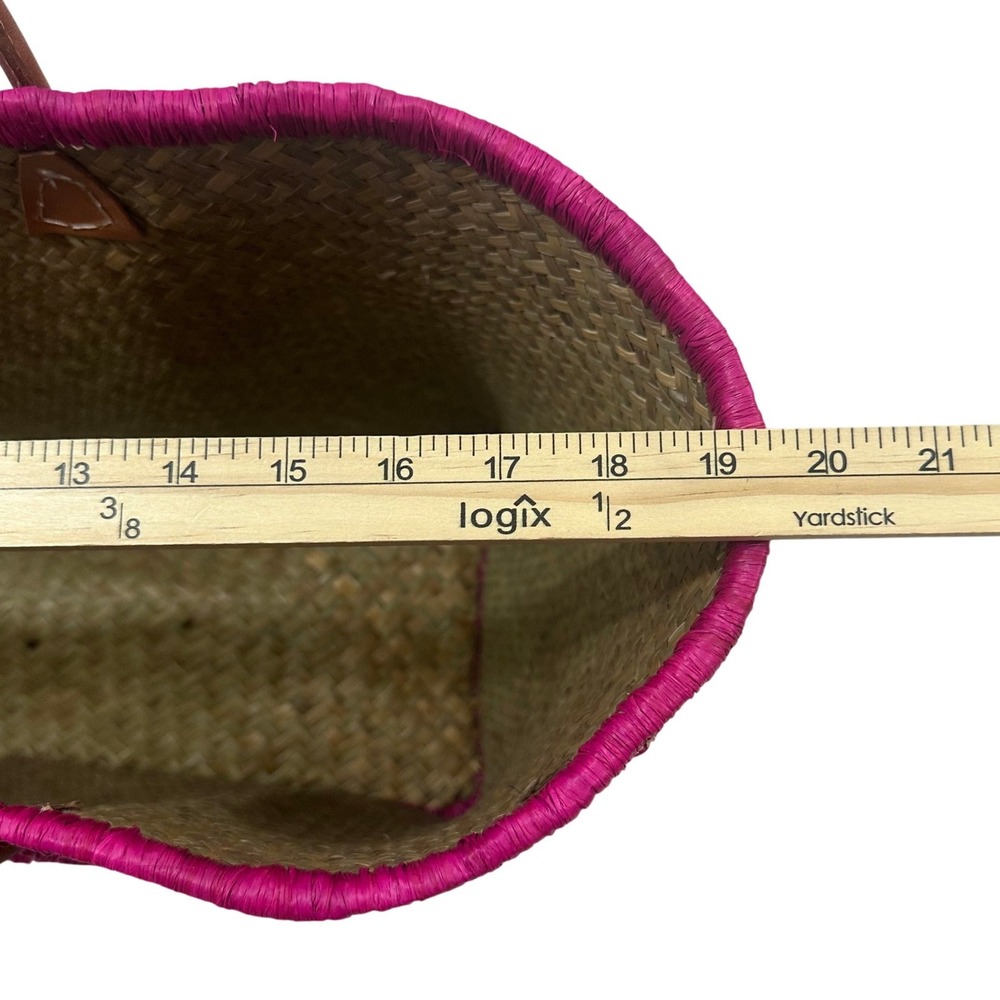 Le Comptoir de la Plage Pink Raffia Floral Crochet Leather Handle Tote Bag L - Picture 7 of 10
